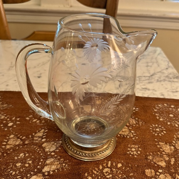 sterling Other - Sterling and etched glass pitcher. EUC vintage item! 7x5